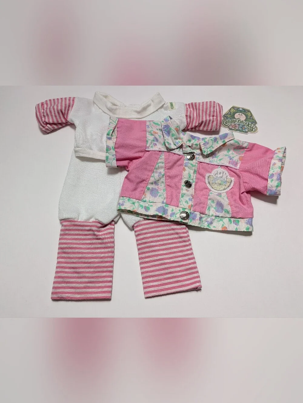 Cabbage Patch Kids Doll Clothes, White/Pink Stripe Jogger Suit 18A & Jacket CPK